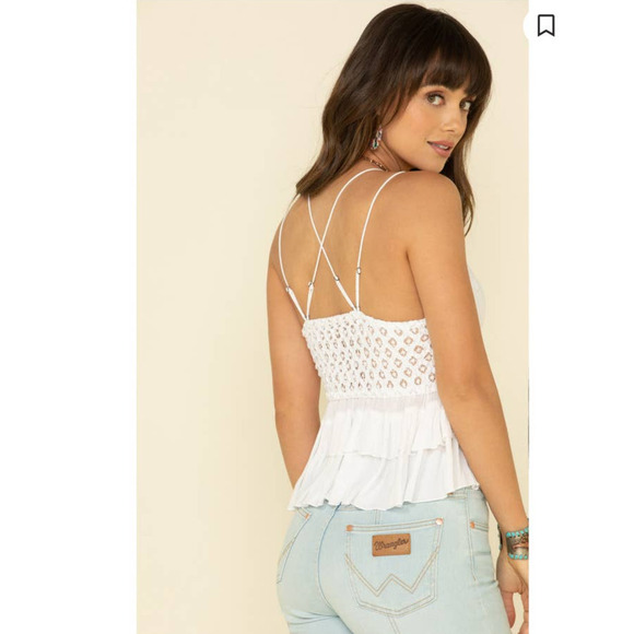 Free People Adella Cami Lace Ruffed Tank Top / S- Medium - Picture 10 of 11